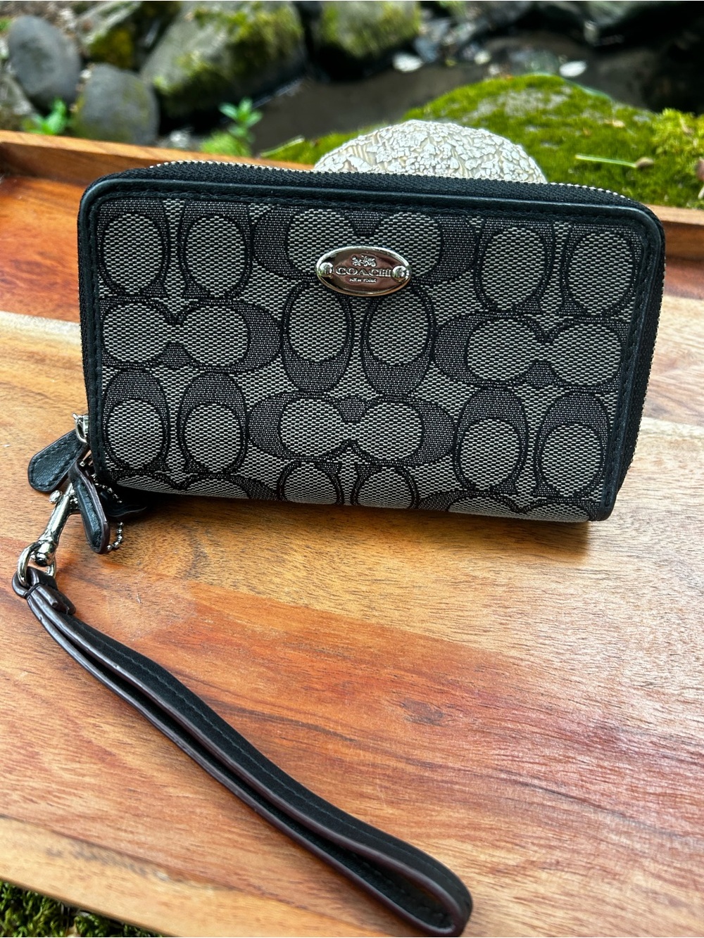 Coach Black and Gray Signature Wristlet Wallet